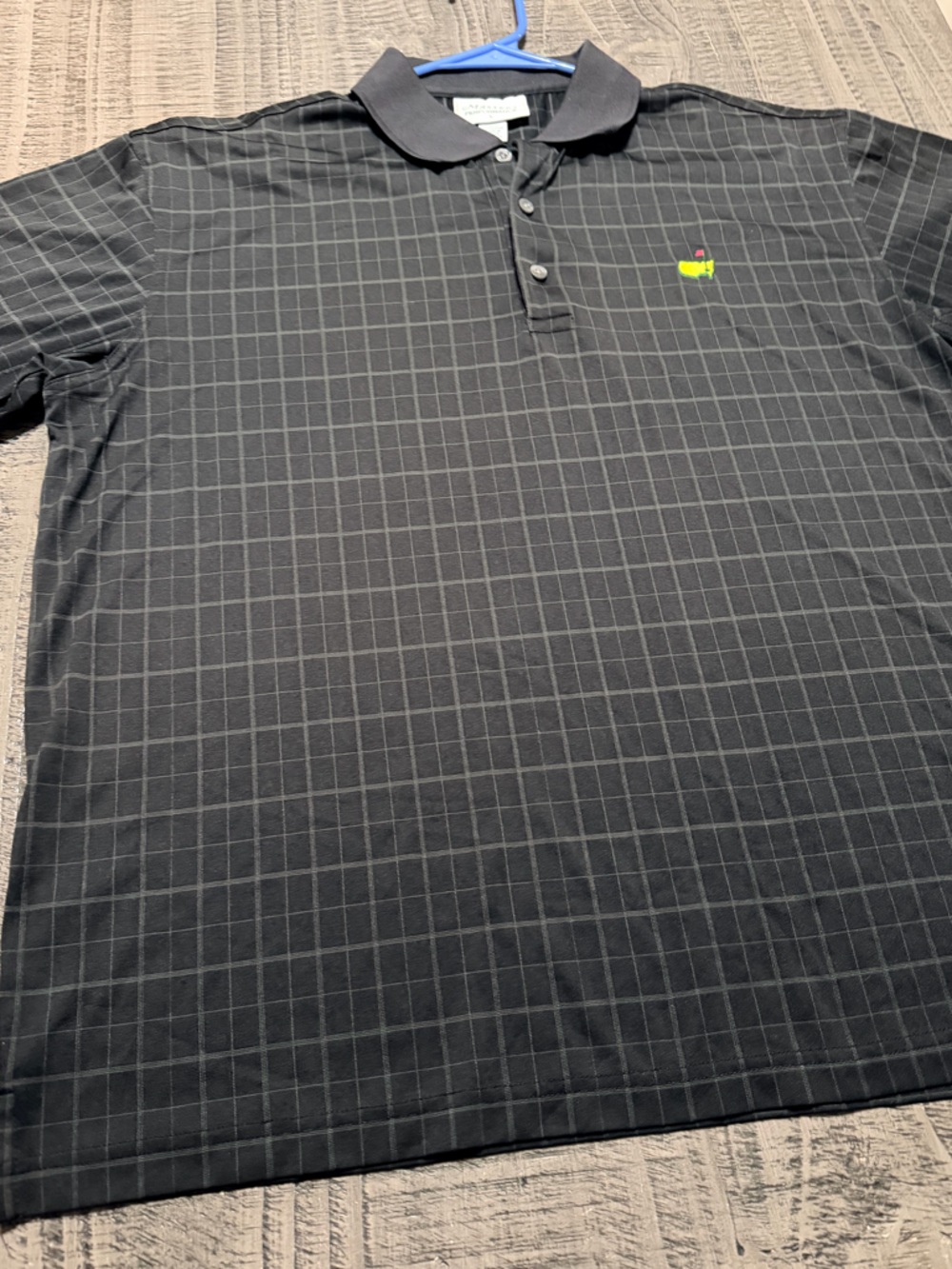 Vtg. Masters Black Polo with Subtle Gray Windowpane